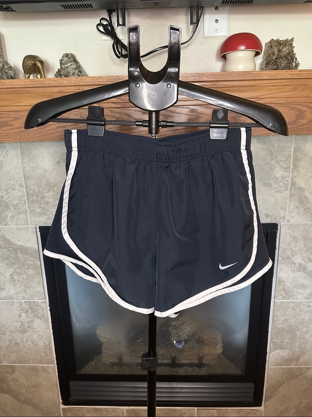 Nike Dri-Fit Women’s Navy Blue Lined Athletic Shorts with White Trim Size M